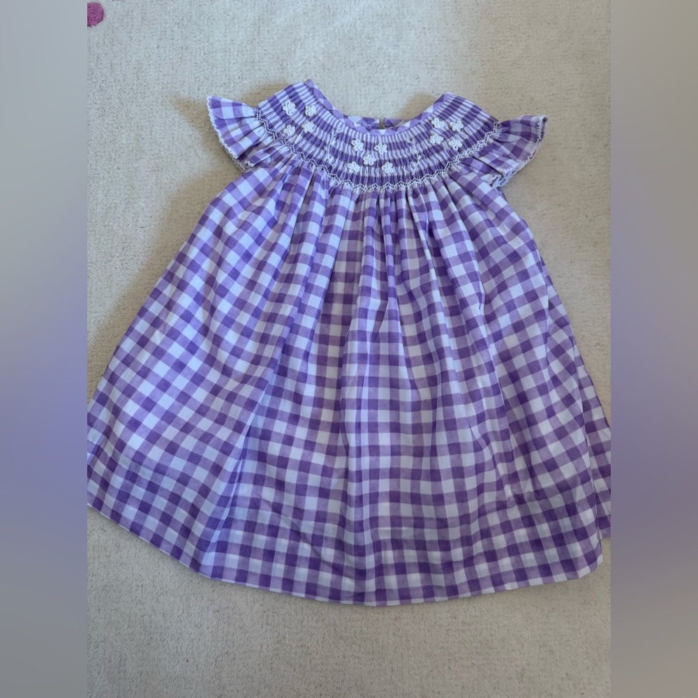 Poppy Kids Co Smocked Purple Gingham Dress